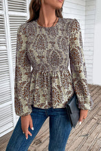 Load image into Gallery viewer, Smocked Printed Balloon Sleeve Blouse
