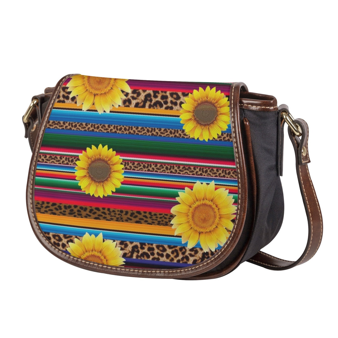 Ti Amo I love you - Exclusive Brand - Leopard & Sunflowers - PU Leather Flap Saddle Bag