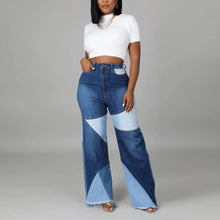 Load image into Gallery viewer, Womens Mixed Color Block Jeans - High Waist Tight Hip Denim Pants
