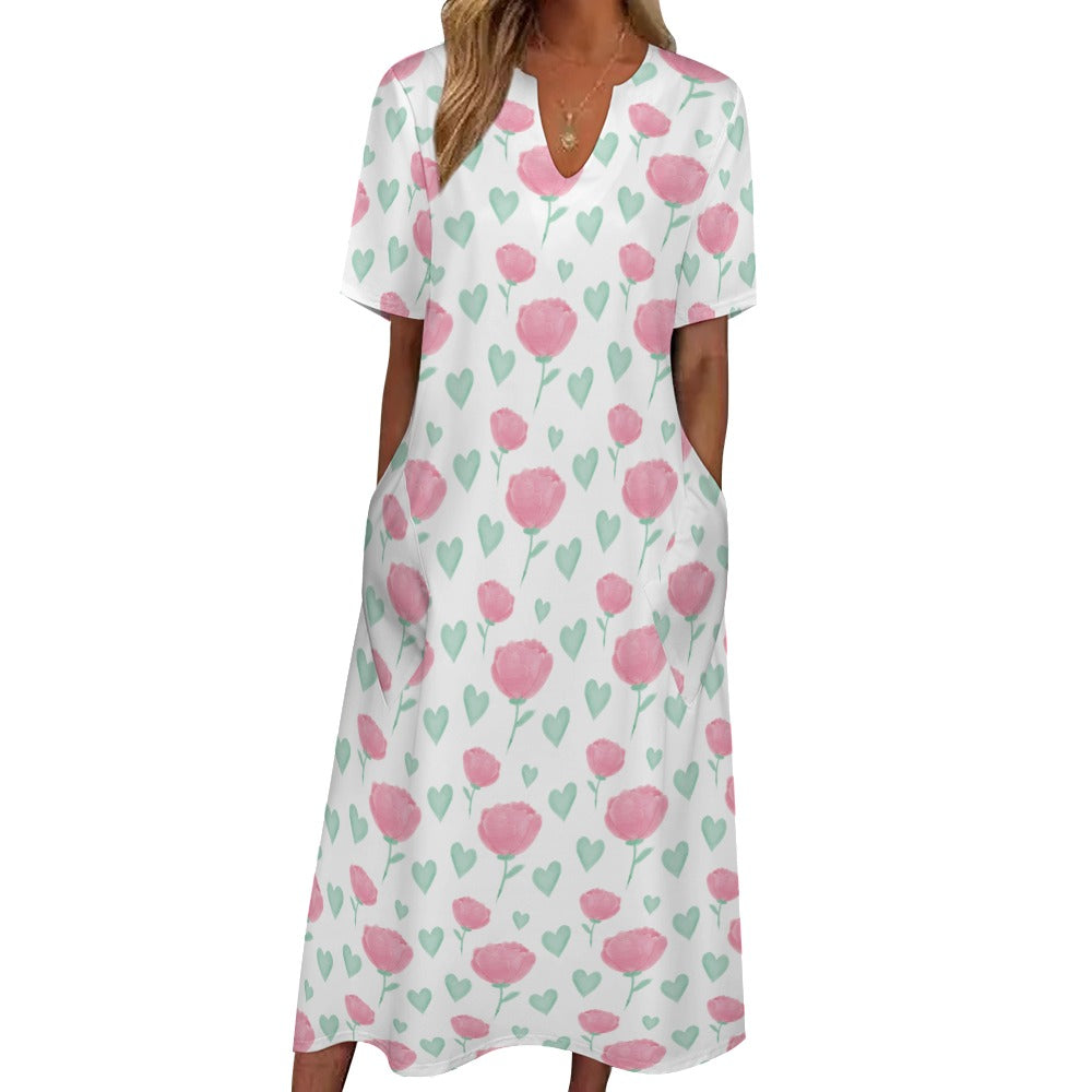 Ti Amo I love you - Exclusive Brand - Long Dress - Short Sleeves - 7-point Sleeve Long Dress - Sizes S-5XL