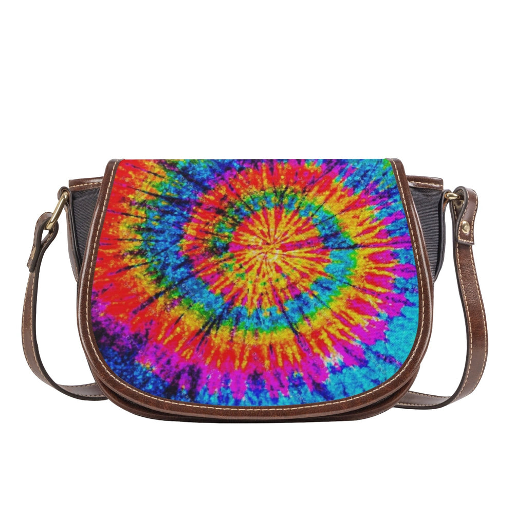 Ti Amo I love you - Exclusive Brand - Rainbow Tie-Dye - PU Leather Flap Saddle Bag One Size