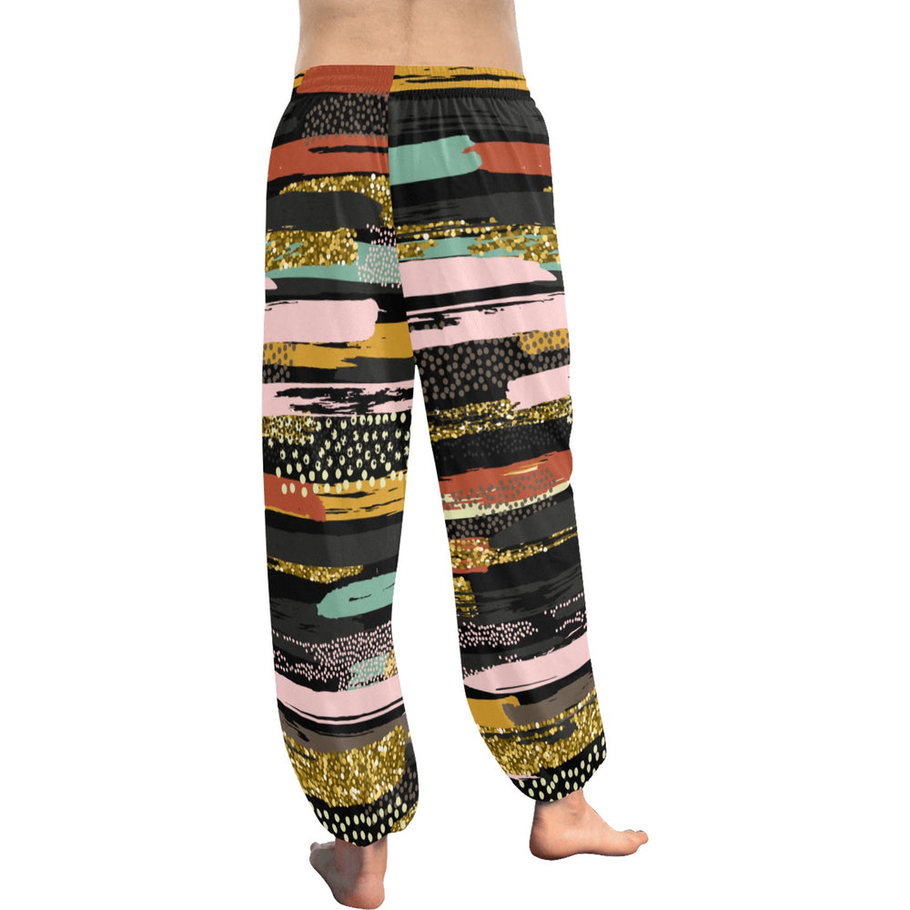 Ti Amo I love you - Exclusive Brand  - Black with Colorful Horizontal Stripes - Women's Harem Pants - Sizes XS-2XL