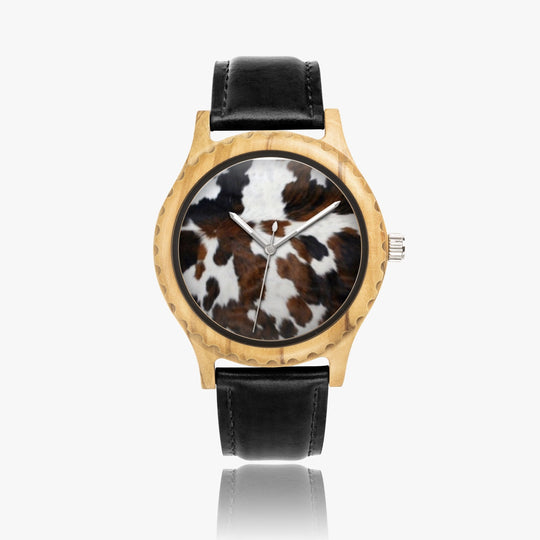Ti Amo I love you  - Exclusive Brand  - Cow Pattern- Unisex Italian Olive Lumber Wooden Watch - Leather Strap