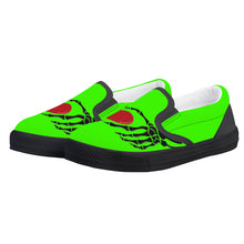 Load image into Gallery viewer, Ti Amo I love you- Exclusive Brand - Harlequin - Skeleton Hands with Heart - Kids Slip-on shoes - Black Soles
