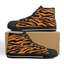 Load image into Gallery viewer, Ti Amo I love you - Exclusive Brand - Zest &amp; Black - Tiger Stripes -  High-Top Canvas Shoes - Black Soles
