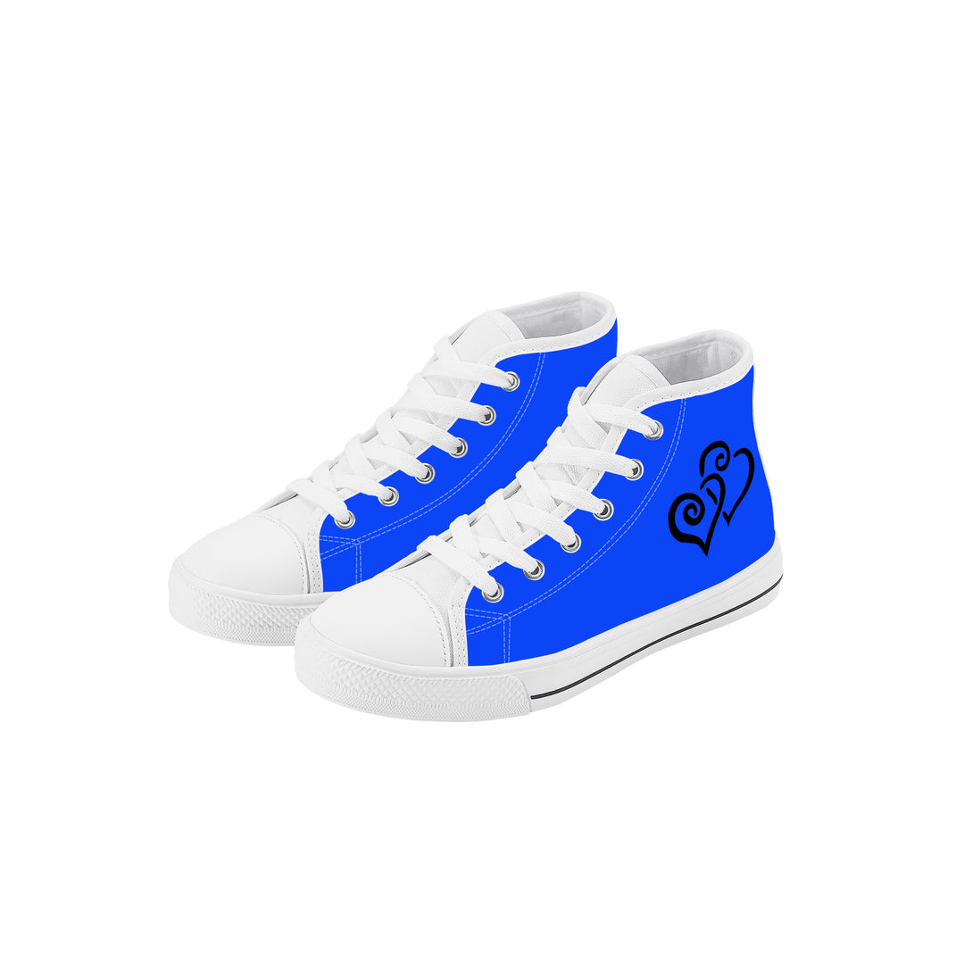 Ti Amo I love you - Exclusive Brand-Blue Blue Eyes - Double Black Heart - Kids High Top Canvas Shoes