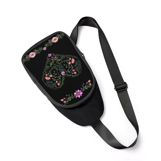 Ti Amo I love you - Exclusive Brand - Black Fern Heart woth Flowers - Womens Chest Bag