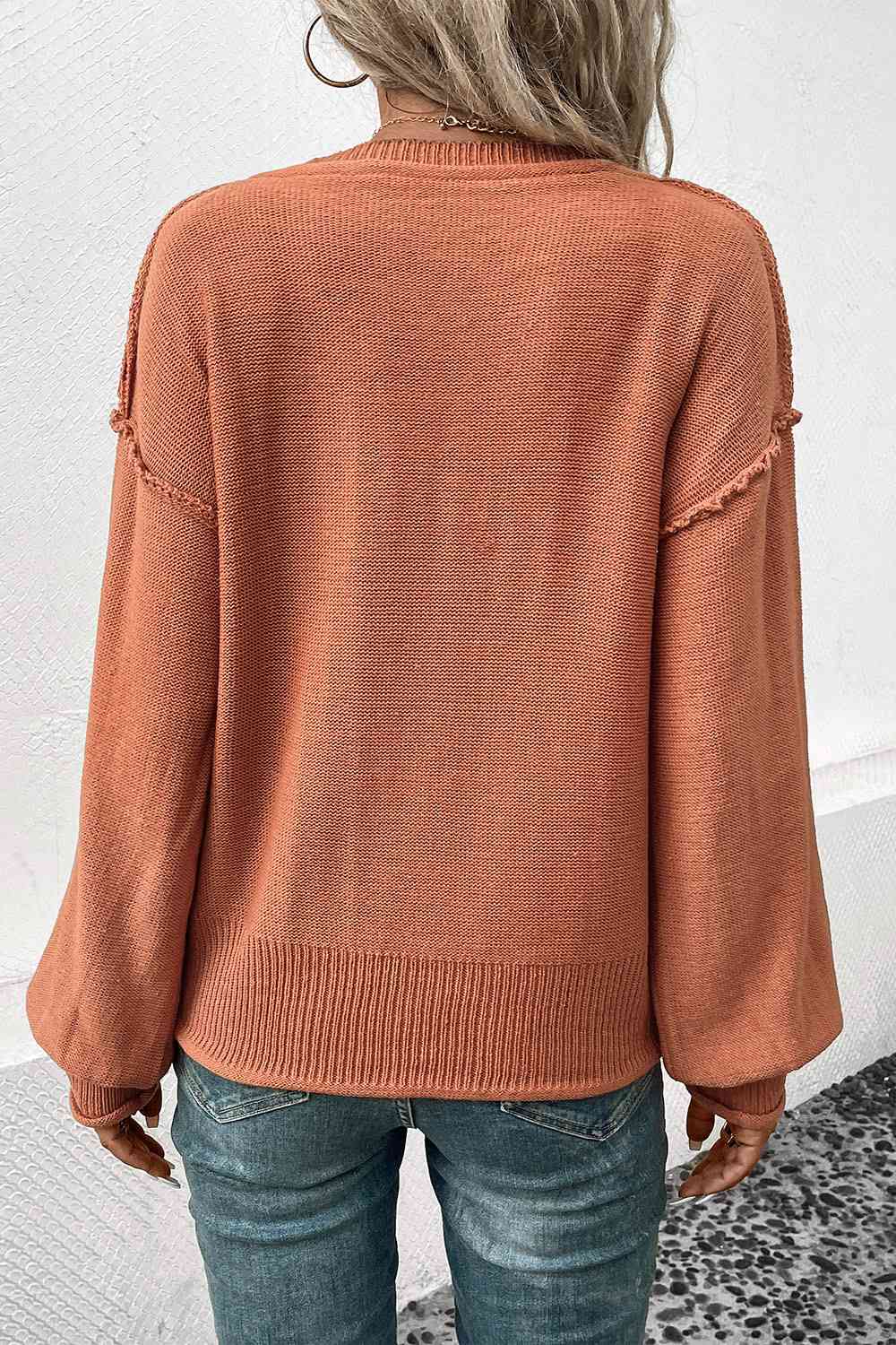 V-Neck Exposed Seam Sweater - Sizes S-L