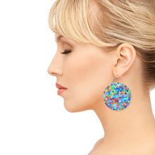 Load image into Gallery viewer, Ti Amo I love you - Exclusive Brand - Multicolor Floral - Geometric Round Wooden Earrings
