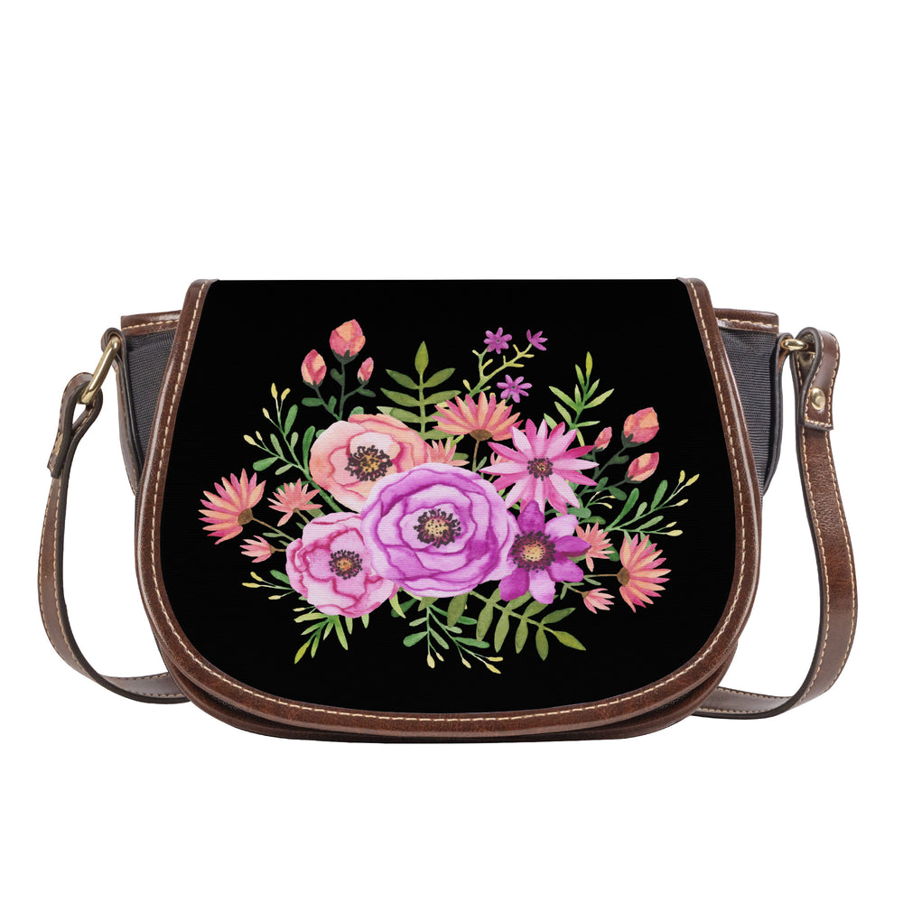 Ti Amo I love you - Exclusive Brand - Black - Floral Bouquet - Saddle Bag