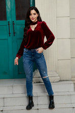 Load image into Gallery viewer, Cutout Puff Sleeve Velvet Blouse
