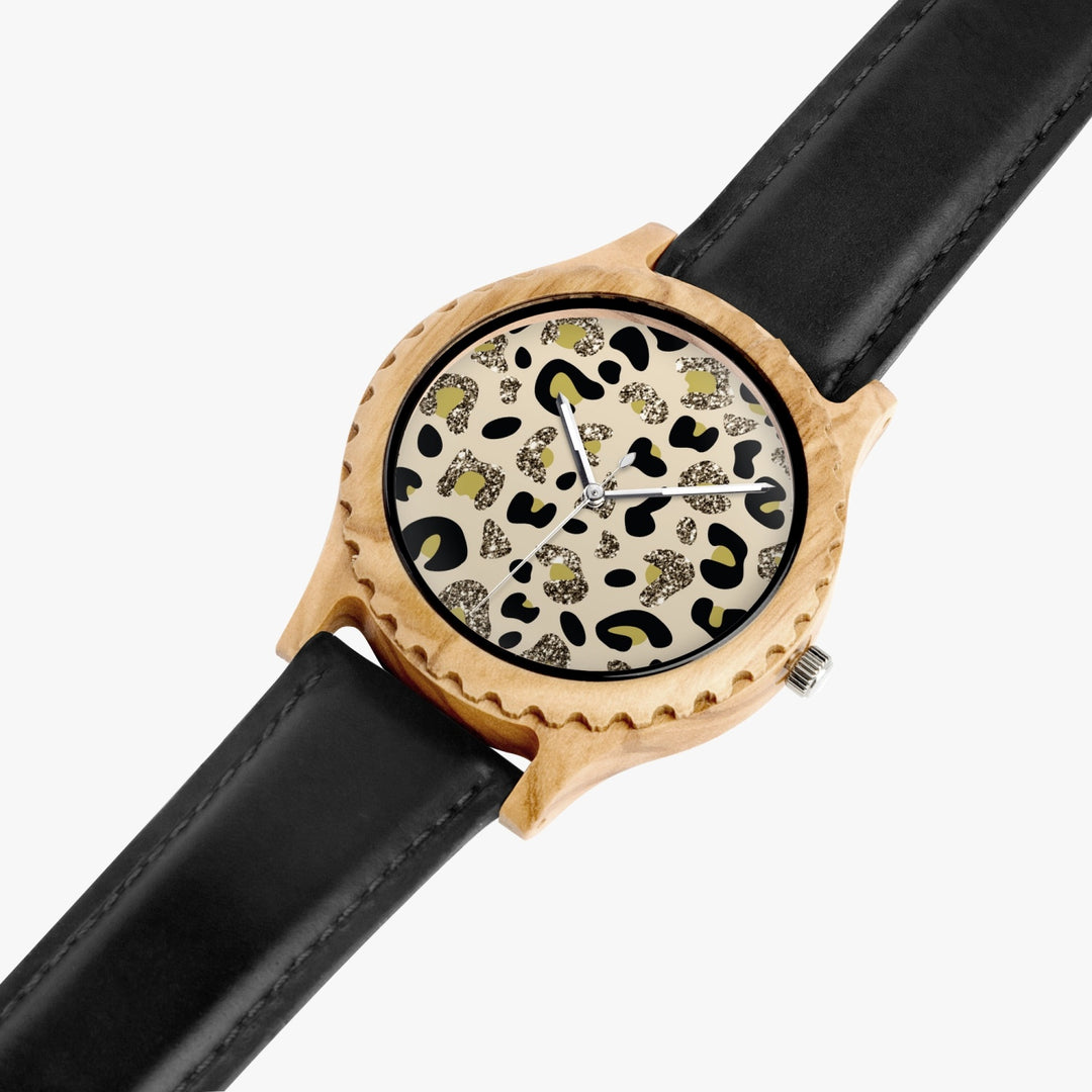 Ti Amo I love you - Exclusive Brand - Glitter Animal Print - Womens Designer Italian Olive Wood Watch - Leather Strap