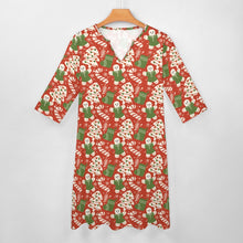 Load image into Gallery viewer, Ti Amo I love you - Exclusive Brand  - Christmas - Red &amp; Green - Tree &amp; Gingerbread - 7-point Sleeve Dress - Sizes S-5XL
