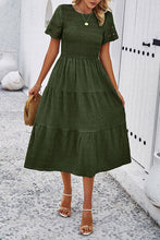 Load image into Gallery viewer, Smocked Round Neck Short Sleeve Midi Dress
