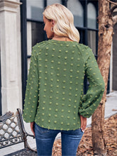 Load image into Gallery viewer, Swiss Dot Notched Neck Long Sleeve Blouse
