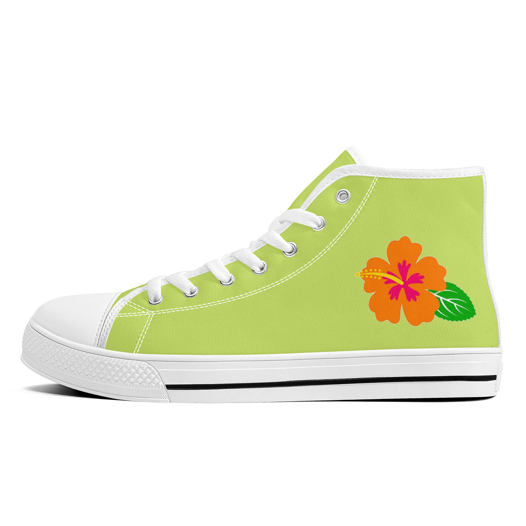 Ti Amo I love you - Exclusive Brand - Hawaiian Flower - Womens High-Top Canvas Shoes - White Soles