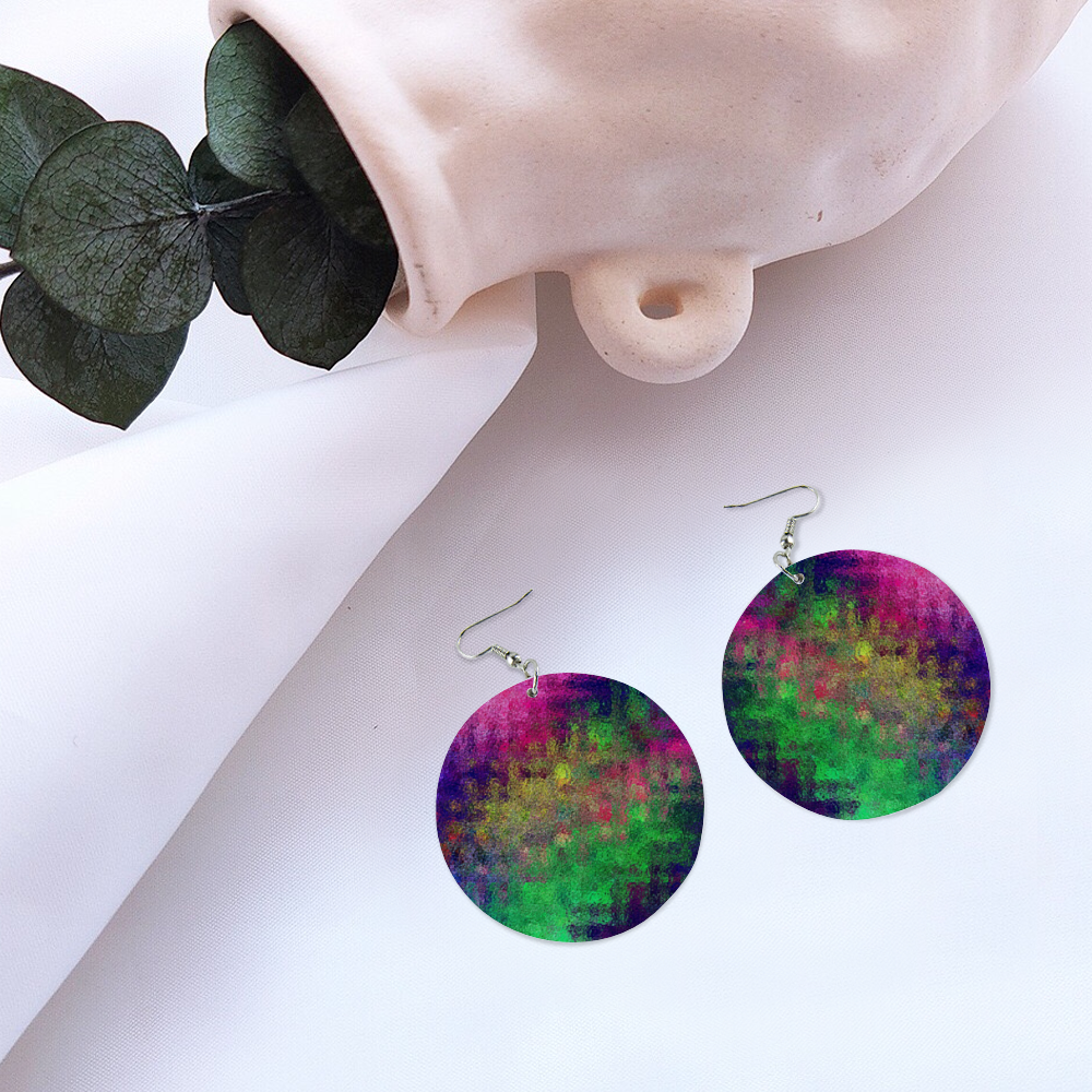 Ti Amo I love you - Exclusive Brand  - Royal Health / Purple Jam /Shamrock Green/ Dark Indigo - Geometric Round Wooden Earrings