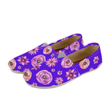 Load image into Gallery viewer, Ti Amo I love you  - Exclusive Brand  - Dark Violet with Flowers -  Womens Casual Flats - Ladies  Driving Shoes
