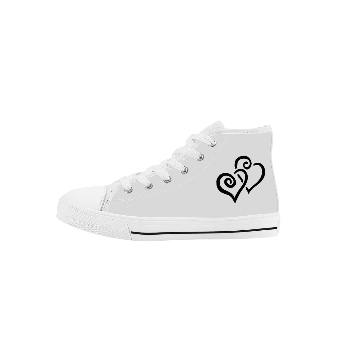Ti Amo I love you - Exclusive Brand - Alto Gray - Double Black Heart - Kids High Top Canvas Shoes