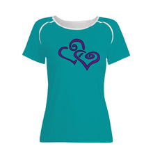 Load image into Gallery viewer, Ti Amo I love you - Exclusive Brand  - Persian Green - Double Purple Heart -  Women&#39;s T shirt
