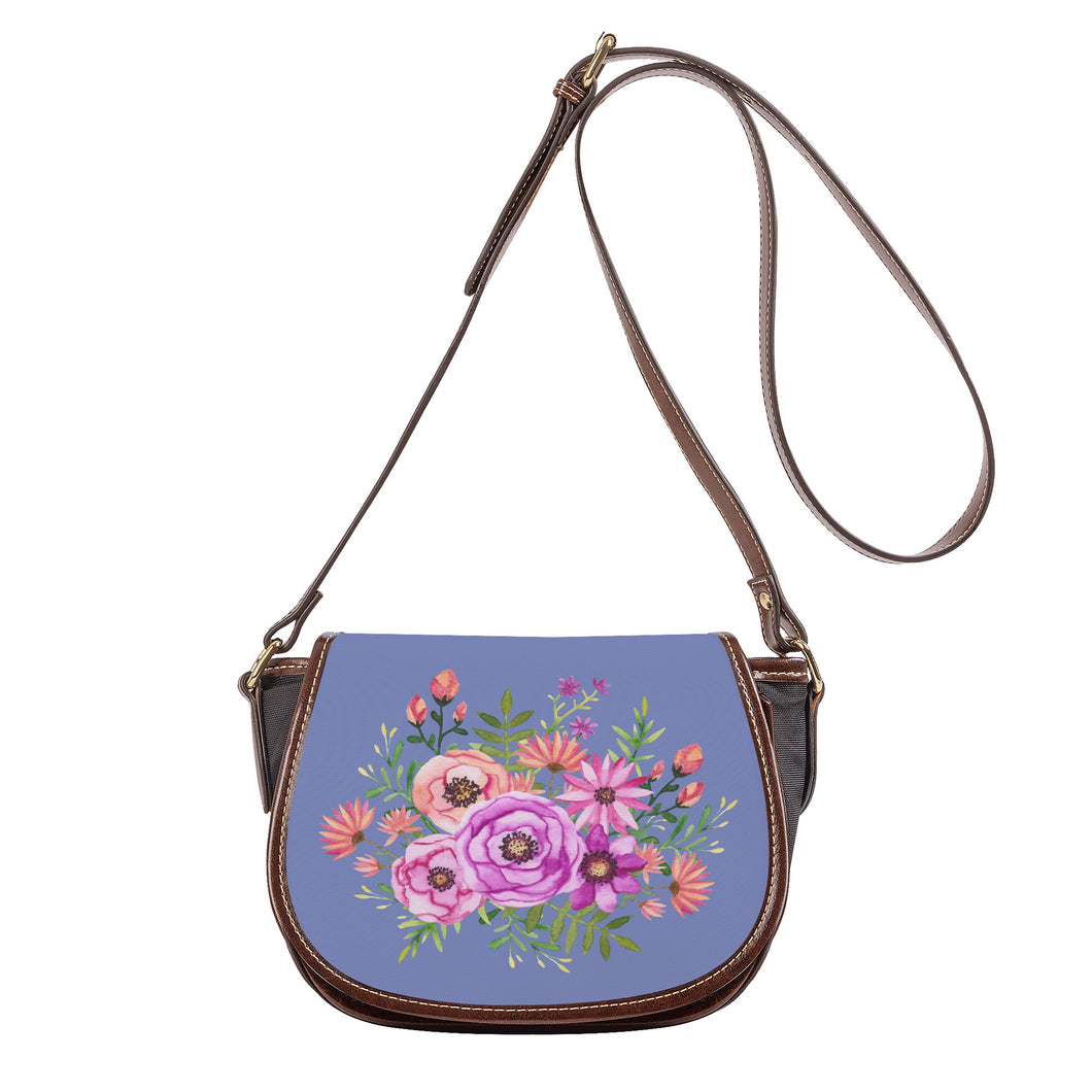 Ti Amo I love you - Exclusive Brand - Deep Periwinkle - Floral Bouquet -  Saddle Bag