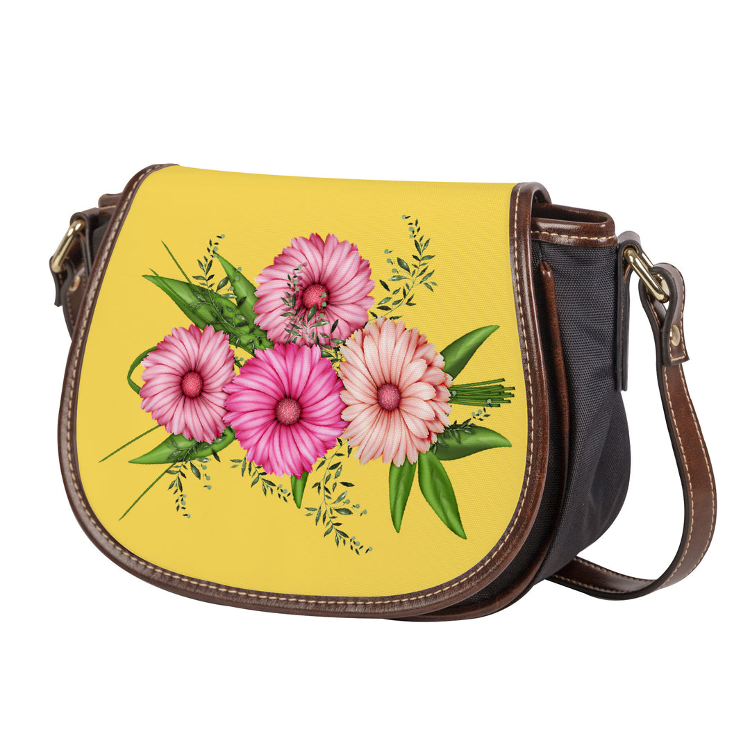 Ti Amo I love you - Exclusive Brand - Mustard Yellow - Pink Floral - Saddle Bag