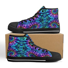 Load image into Gallery viewer, Ti Amo I love you - Exclusive Brand - Blue Zodiac, Curious Blue, Malachite, Purple Heart -Tie-Dye - High-Top Canvas Shoes - Black
