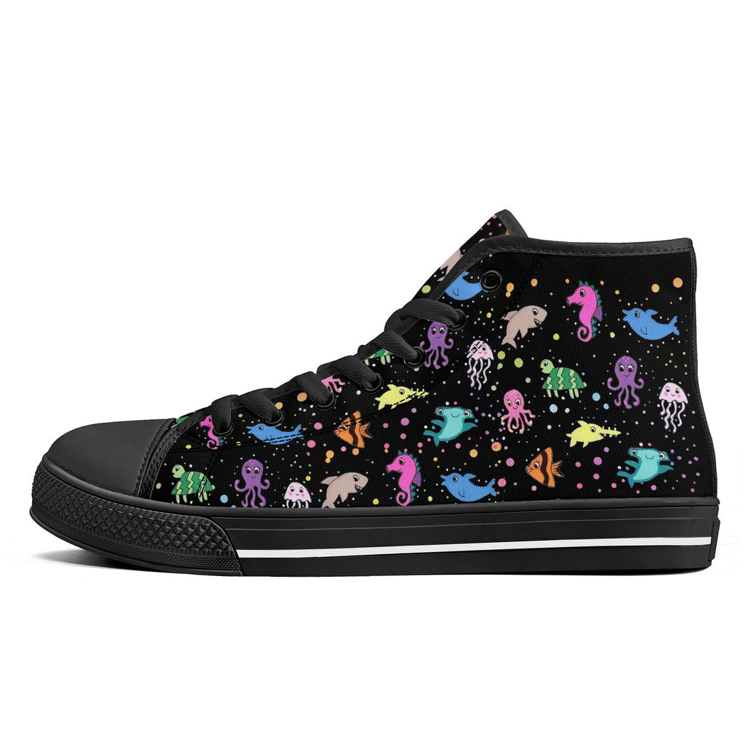 Ti Amo I love you - Exclusive Brand - Black - Sea Creatures - High-Top Canvas Shoes - Black Soles