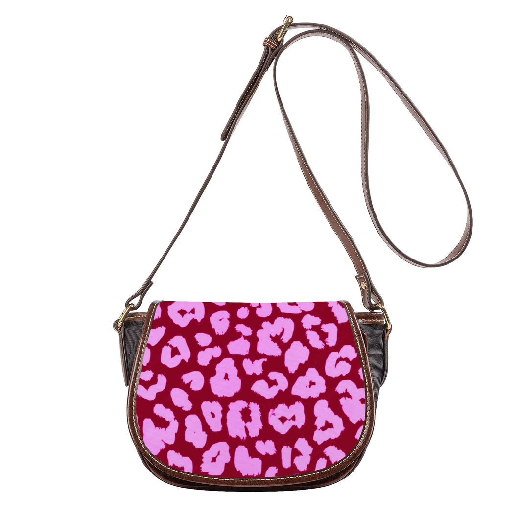 Ti Amo I love you - Exclusive Brand - Burgundy & Mauve Animal Pattern - Saddle Bag