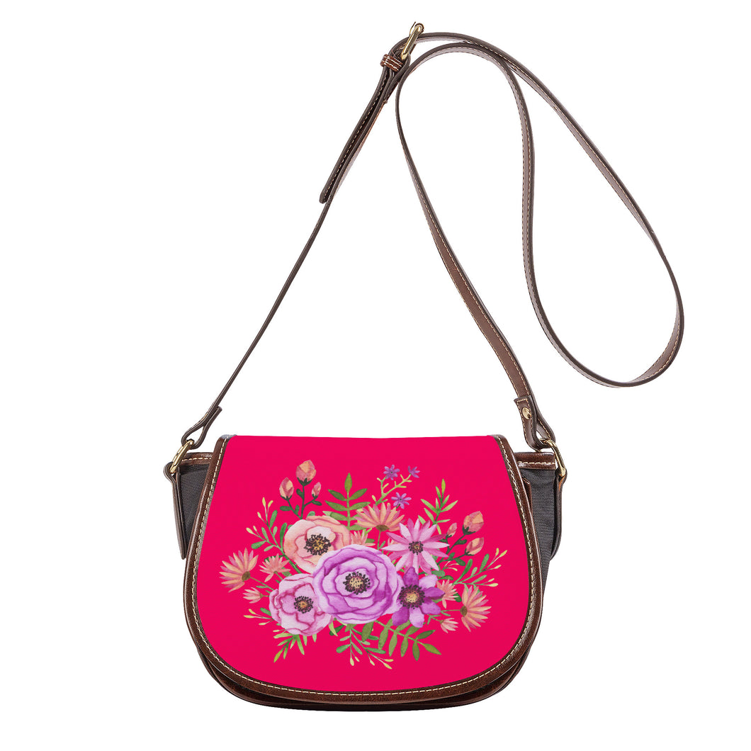 Ti Amo I love you - Exclusive Brand - Folly Red - Floral Bouquet - Saddle Bag