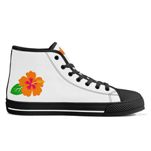 Load image into Gallery viewer, Ti Amo I love you - Exclusive Brand - White -  Hawaiian Flower - High-Top Canvas Shoes - Black Soles
