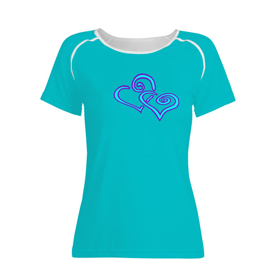 Ti Amo I love you - Exclusive Brand - Vivid Cyan (Robin's Egg Blue) - Double Cyan Heart - Women's T shirt