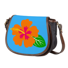 Load image into Gallery viewer, Ti Amo I love you - Exclusive Brand - Medium Cyan Blue - Hawaiian Flower - Saddle Bag
