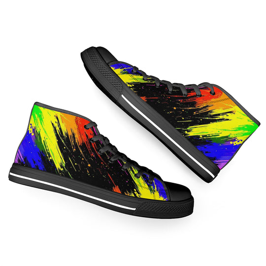 Ti Amo I love you - Exclusive Brand - Rainbow Paint Pattern - High-Top Canvas Shoes - Black Soles
