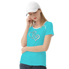 Load image into Gallery viewer, TI Amo I love you - Exclusive Brand - Picton Blue - Double White Heart - Women&#39;s T shirt
