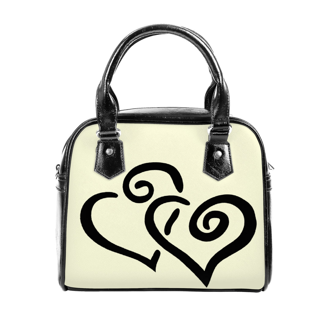 Ti Amo I love you - Exclusive Brand  - Light Yellow - Double Black Heart -  Shoulder Handbag