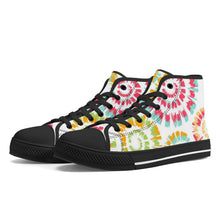 Load image into Gallery viewer, Ti Amo I love you - Exclusive Brand - Goldenrod, Bermuda, Celery, California &amp; Radical Red Tie- Dye - High-Top Canvas Shoes- Black
