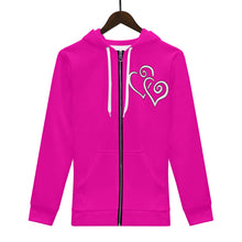 Load image into Gallery viewer, Ti Amo I love you - Exclusive Brand - Hollywood Cerise - Double White Heart - Zip Hoodie
