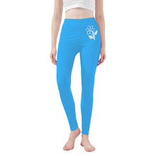 Load image into Gallery viewer, Ti Amo I love you - Exclusive Brand   - Medium Cyan Blue - White Daisy -  Yoga Leggings
