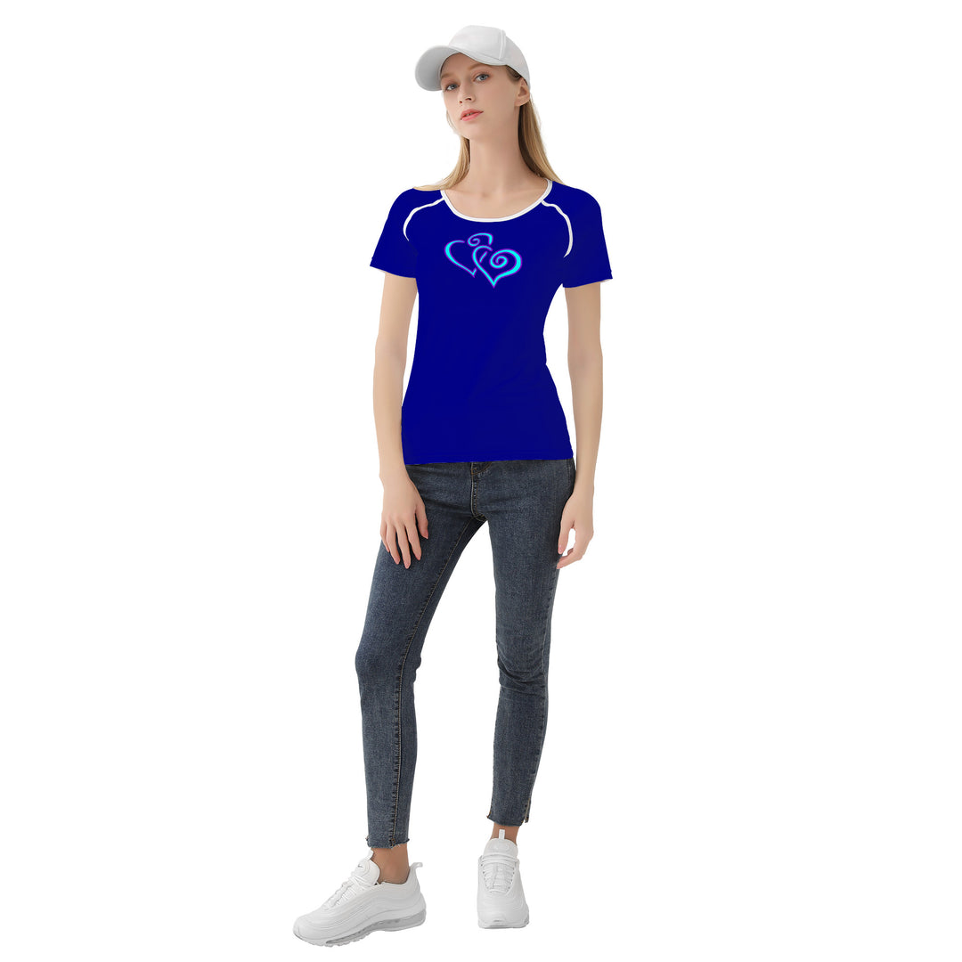 Ti Amo I love you - Exclusive Brand - Dark Blue 2- Double Cyan Heart - Women's T shirt - Sizes XS-2XL