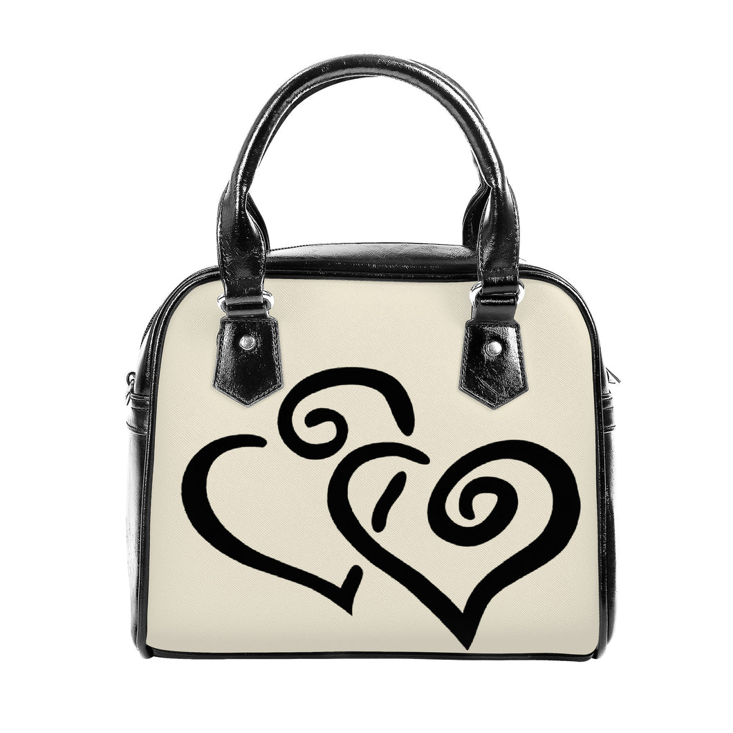 Ti Amo I love you - Exclusive Brand  - Eggshell - Double Black Heart -  Shoulder Handbag