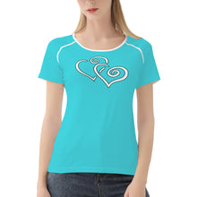 Load image into Gallery viewer, TI Amo I love you - Exclusive Brand - Picton Blue - Double White Heart - Women&#39;s T shirt
