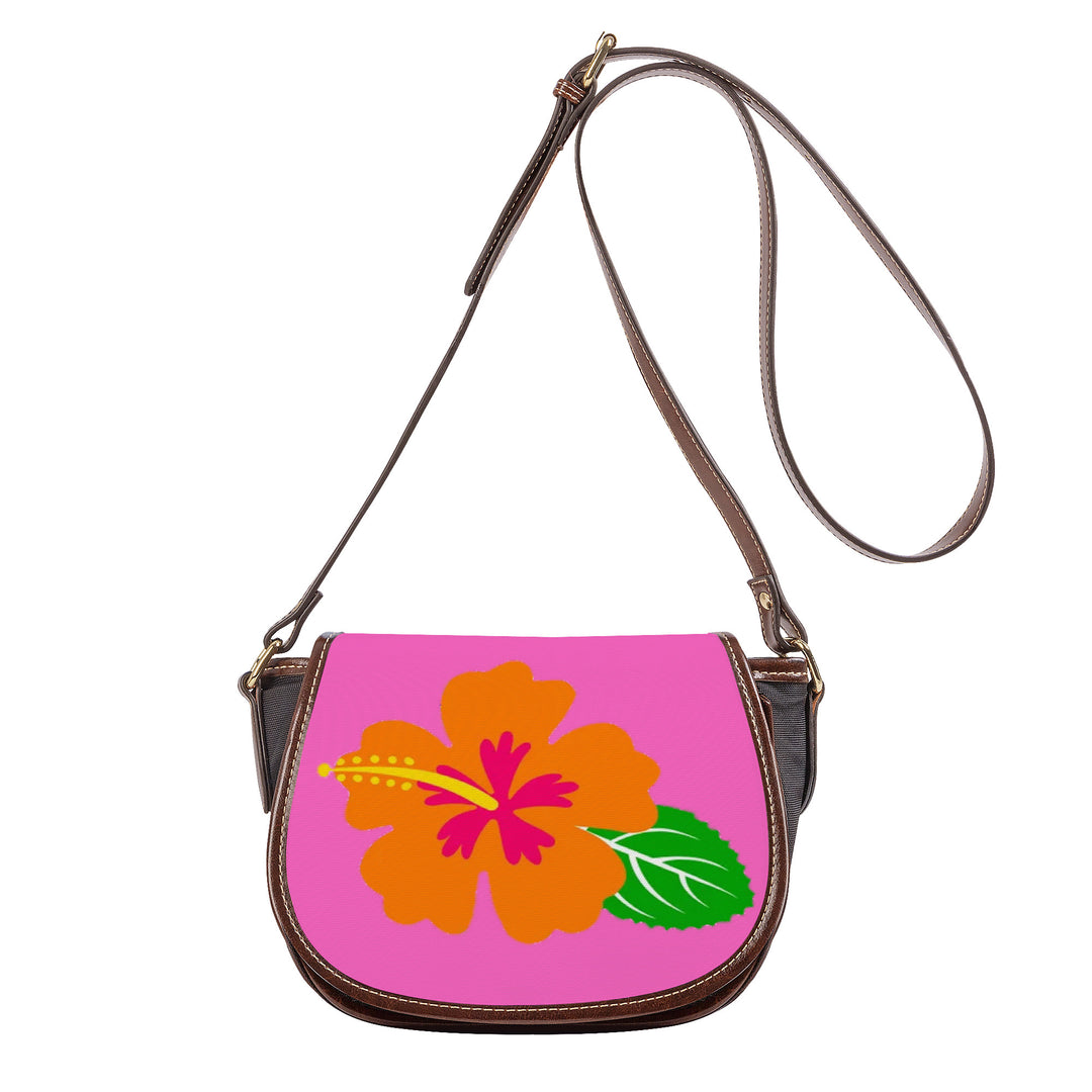 Ti Amo I love you - Exclusive Brand - Hot Pink - Hawaiian Flower - Saddle Bag