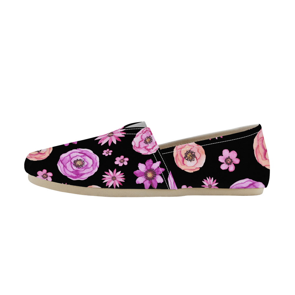 Ti Amo I love you  - Exclusive Brand  - Black with Flowers - Womens Casual Flats - Ladies Driving Shoes