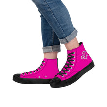 Load image into Gallery viewer, Ti Amo I love you - Hollywood Cerise - Double White Heart - High Top Canvas Shoes - Black  Soles
