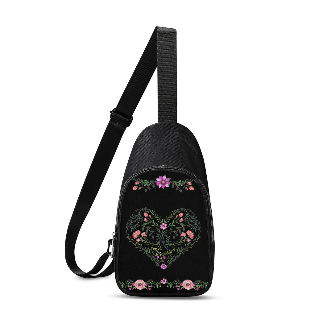 Ti Amo I love you - Exclusive Brand - Black Fern Heart woth Flowers - Womens Chest Bag