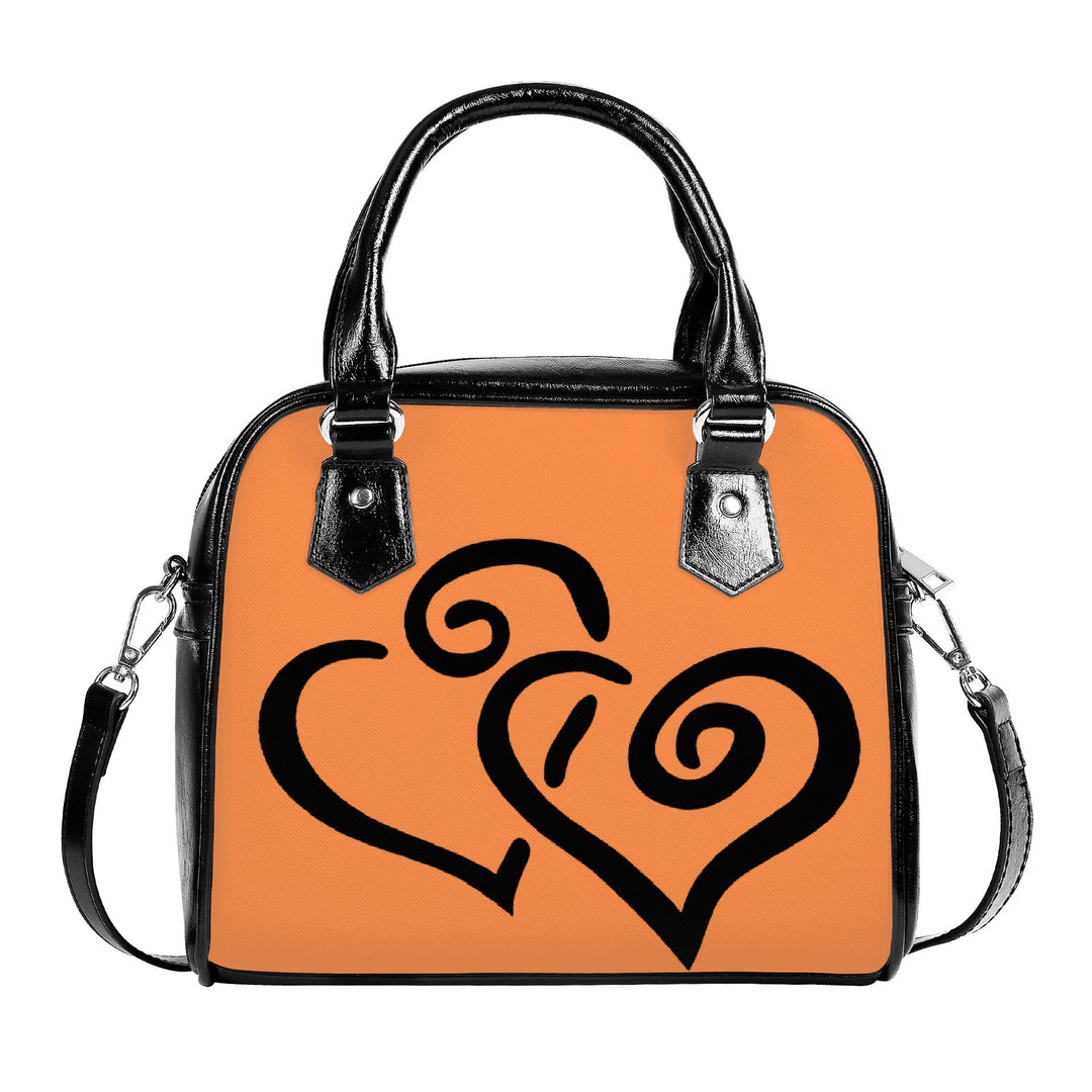 Ti Amo I love you - Exclusive Brand  - Coral - Double Black Heart -  Shoulder Handbag
