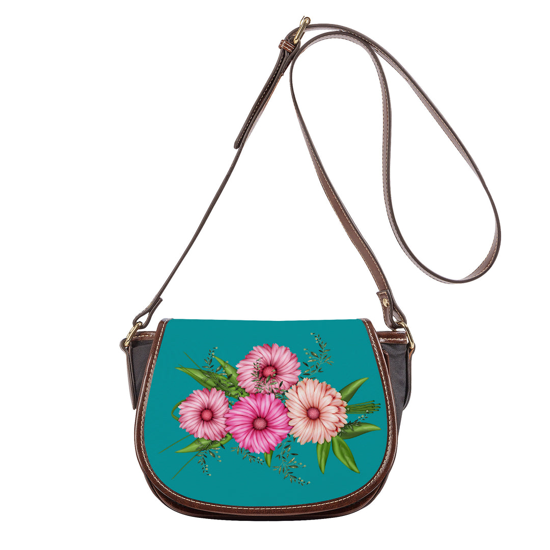 Ti Amo I love you - Exclusive Brand - Persian Green - Pink Floral - Saddle Bag
