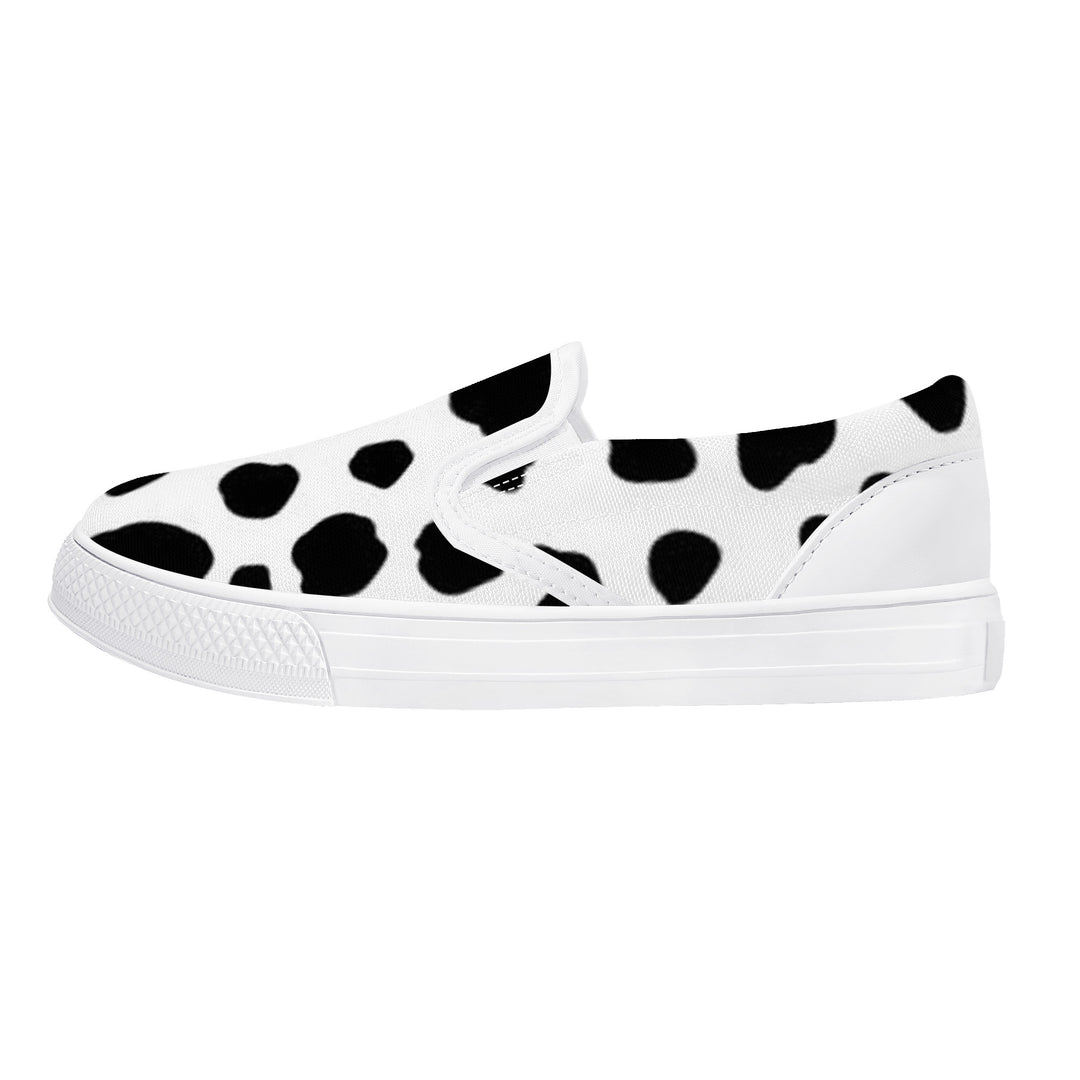 Ti Amo I love you - Exclusive Brand - White & Black Cow Spots - Kids Slip-on shoes - White Soles