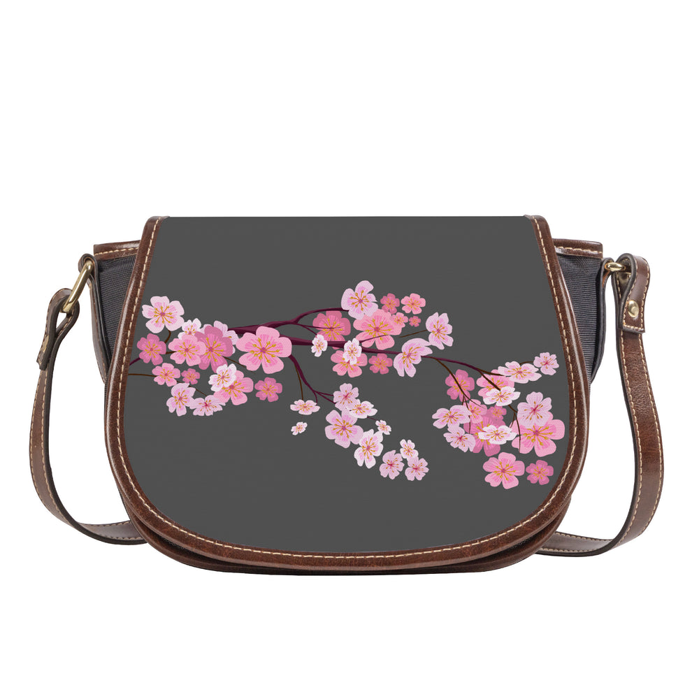 Ti Amo I love you - Exclusive Brand - Davy's Grey - Pink Floral Branch - Saddle Bag